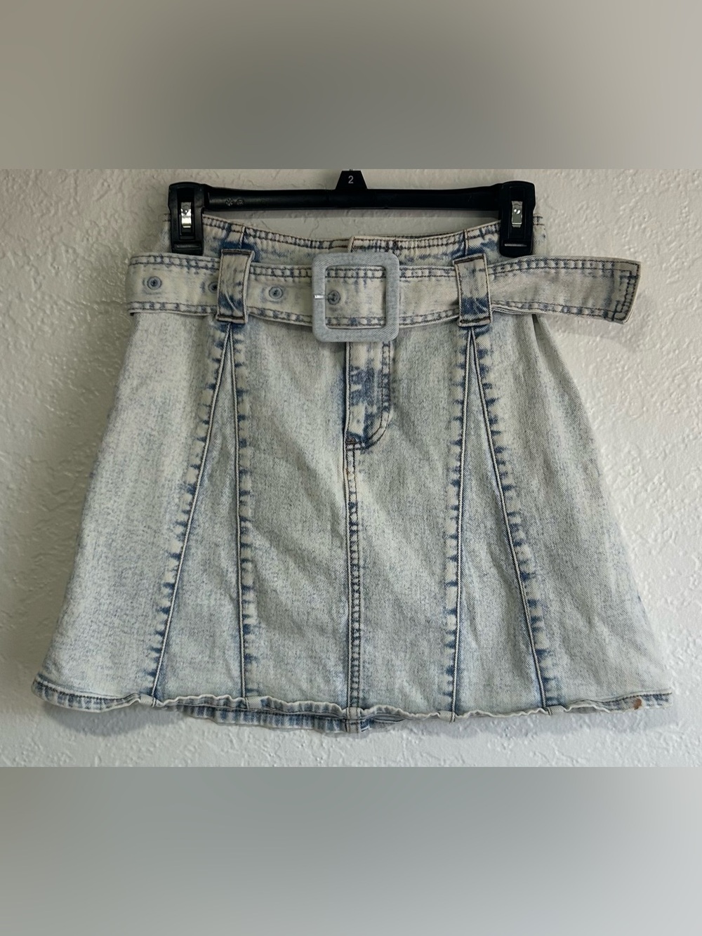Circus NY Belted Light Wash Denim Mini Skirt